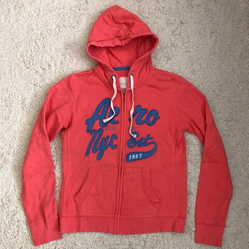 Aeropostale Graphic Orange Zip-up Hoodie Size M